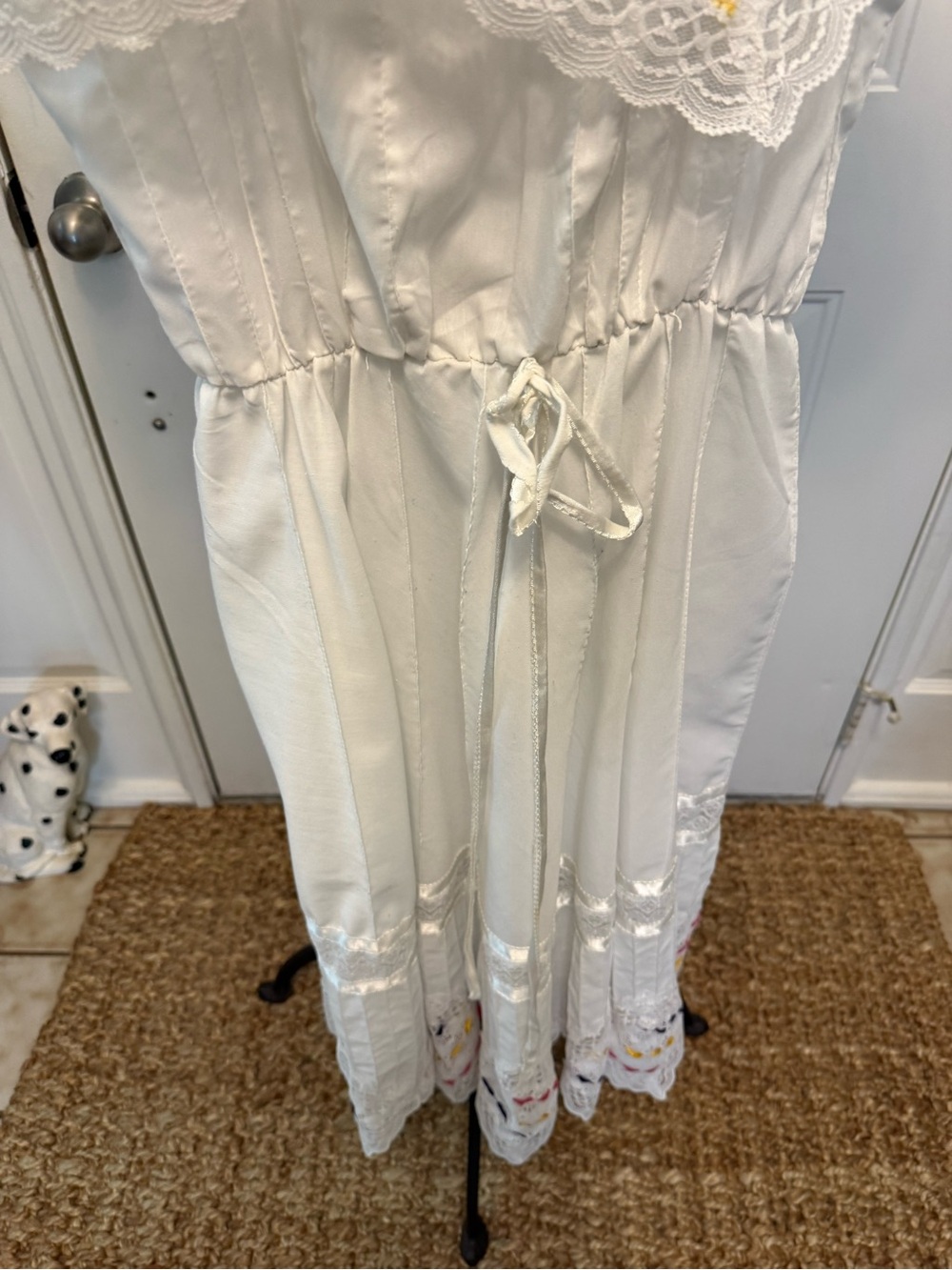 Vintage 70s Handmade Mexican Folk Peasant Off The Shoulder Dress w Lace M L - Picture 8 of 16
